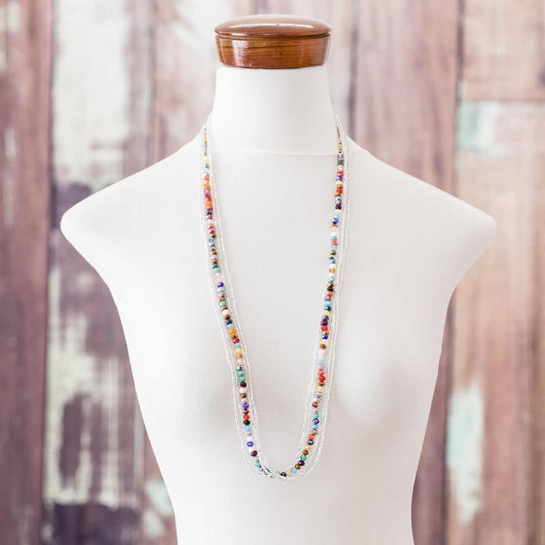 Handmade Crystal and Glass Beaded Strand Necklace - Clear Soul