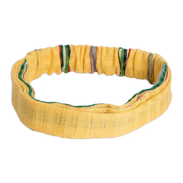 Handcrafted Yellow Cotton Headband with Vibrant Stripes - Goldenrod Wish