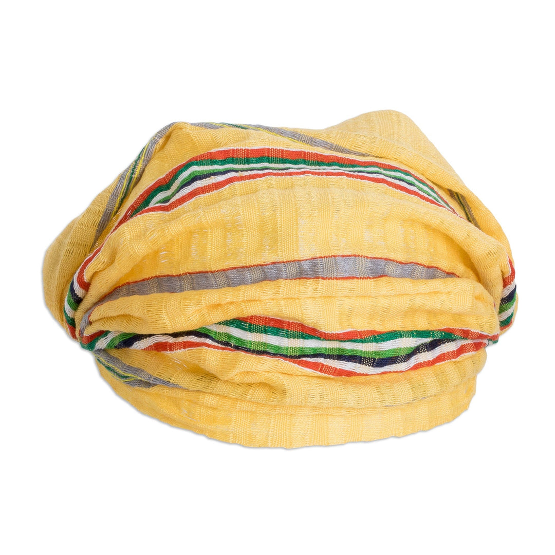 Handcrafted Yellow Cotton Headband with Vibrant Stripes - Goldenrod Wish
