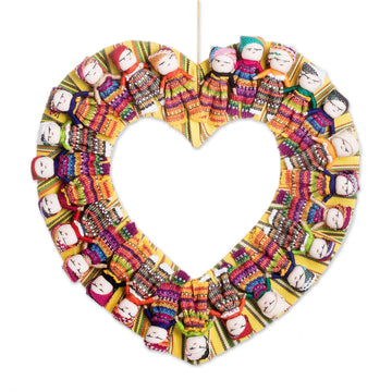 Handcrafted Heart-Shaped Cotton Worry Doll Wreath - United by Love
