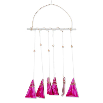 Pink Hand-Painted Recycled Glass Windchime - Pink Peaks