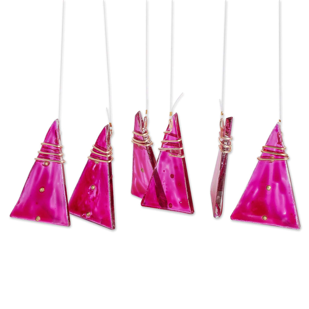 Pink Hand-Painted Recycled Glass Windchime - Pink Peaks
