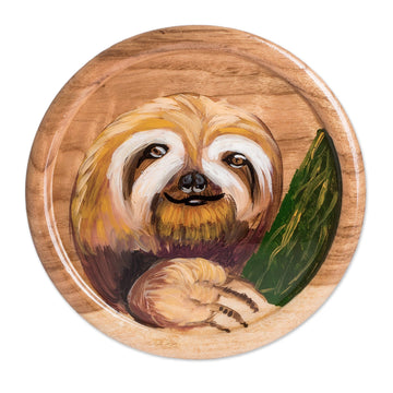 Handcrafted Sloth-Themed Cedar Wood Decorative Plate - Sweet Sloth