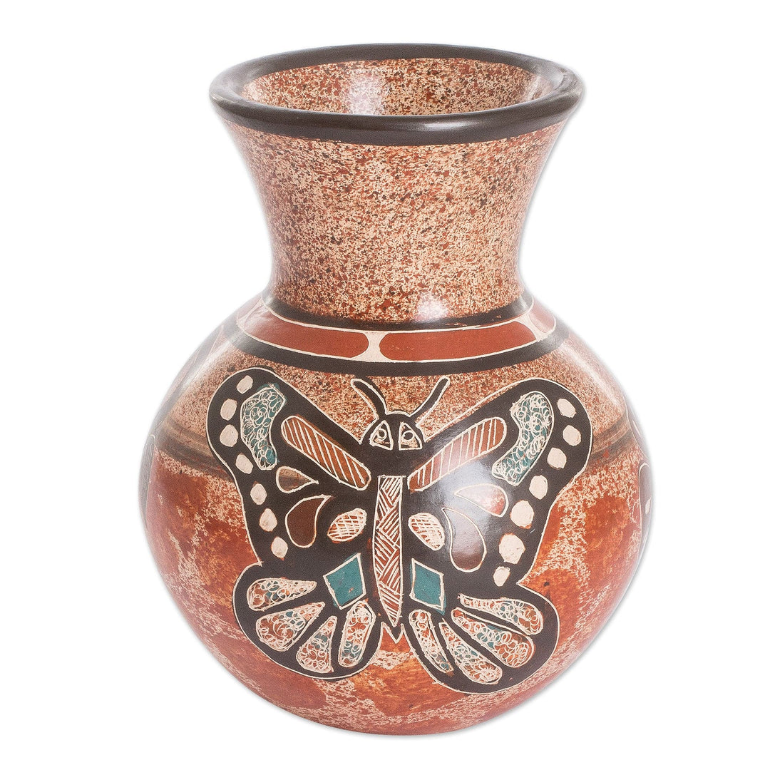 Butterfly and Hummingbird Chorotega Pottery Decorative Vase - Beautiful Flight