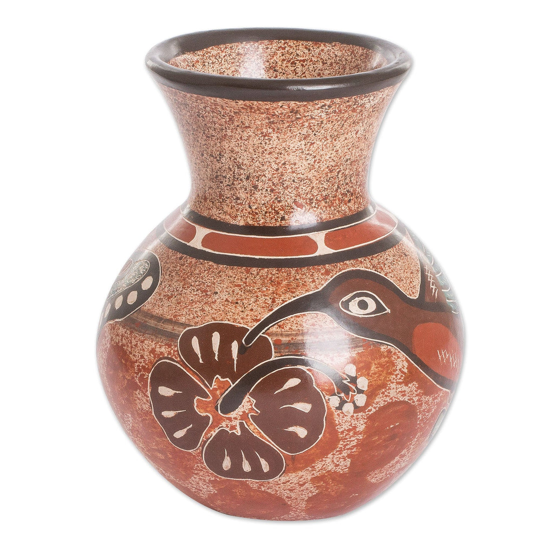 Butterfly and Hummingbird Chorotega Pottery Decorative Vase - Beautiful Flight