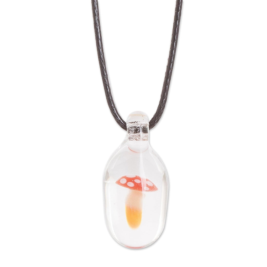 Adjustable Necklace with Art Glass Mushroom Pendant - Mushroom Core