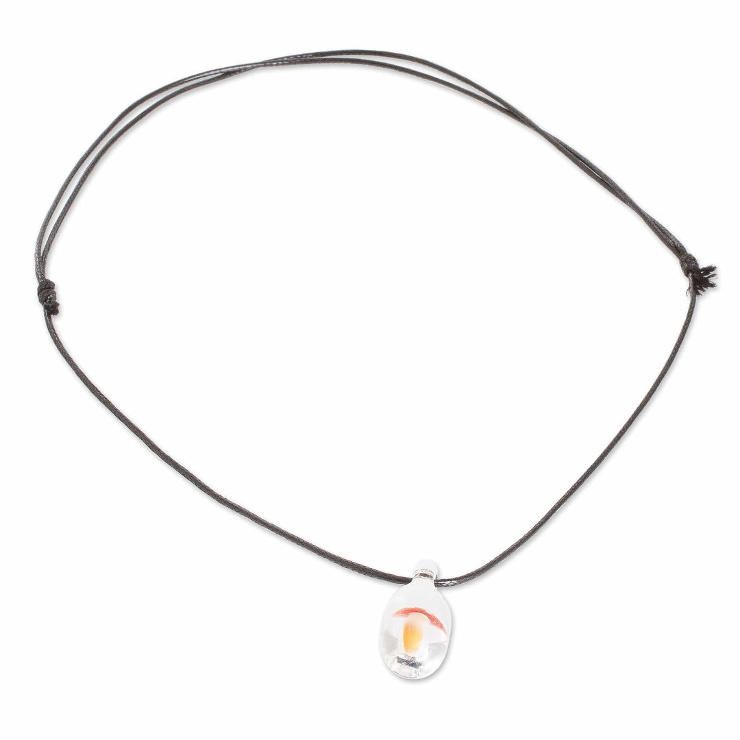 Adjustable Necklace with Art Glass Mushroom Pendant - Mushroom Core