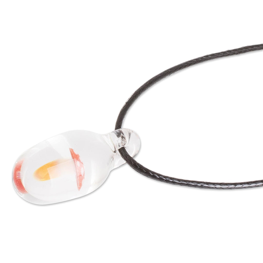 Adjustable Necklace with Art Glass Mushroom Pendant - Mushroom Core
