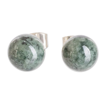 High-Polished Sterling Silver Stud Earrings with Jade Stones - Vital Soul