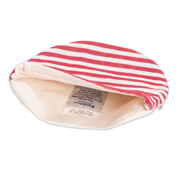 Handwoven Cotton Tortilla Warmer with Red & White Stripes - Fire