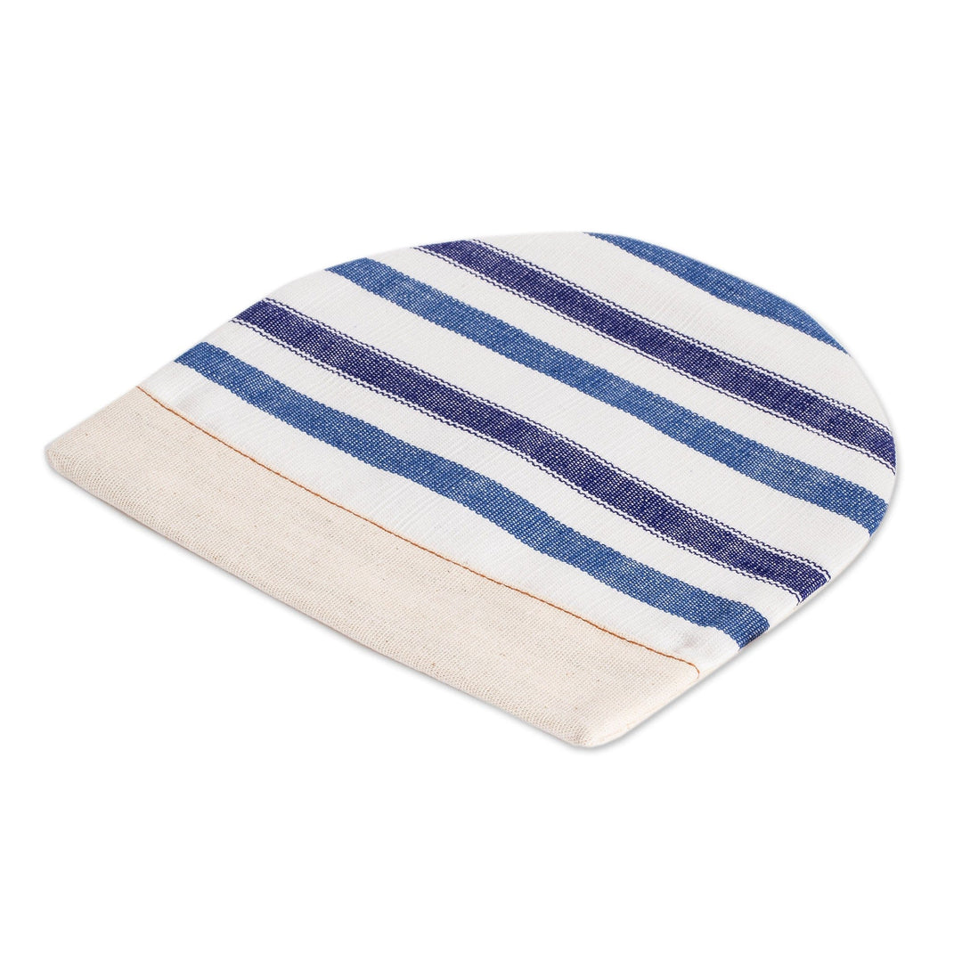 Hand-Woven Cotton Tortilla Warmer with Blue & White Stripes - Ocean
