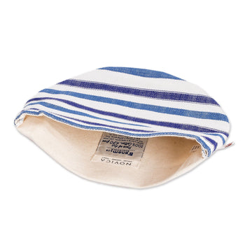 Hand-Woven Cotton Tortilla Warmer with Blue & White Stripes - Ocean