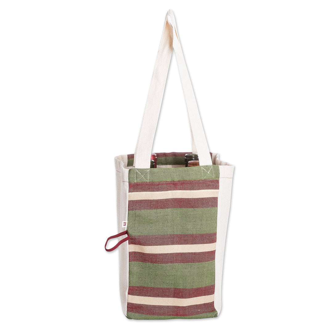 Hand-Woven Foldable Cotton Wine Bottle Bag with Stripes - Here's To Hope