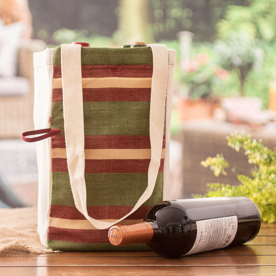 Hand-Woven Foldable Cotton Wine Bottle Bag with Stripes - Here's To Hope