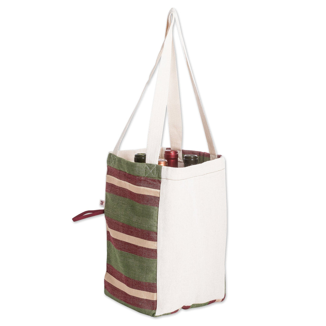 Hand-Woven Foldable Cotton Wine Bottle Bag with Stripes - Here's To Hope