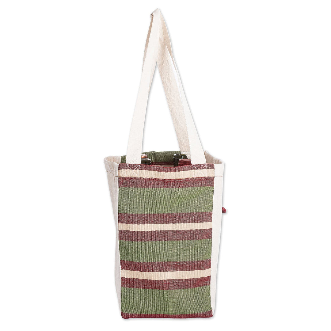 Hand-Woven Foldable Cotton Wine Bottle Bag with Stripes - Here's To Hope