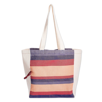 Striped Foldable Cotton Tote Bag Hand-Woven in Guatemala - Fiesta