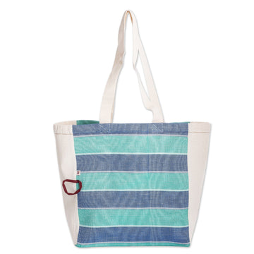 Striped Foldable Cotton Tote Bag Hand-Woven in Guatemala - Pearls