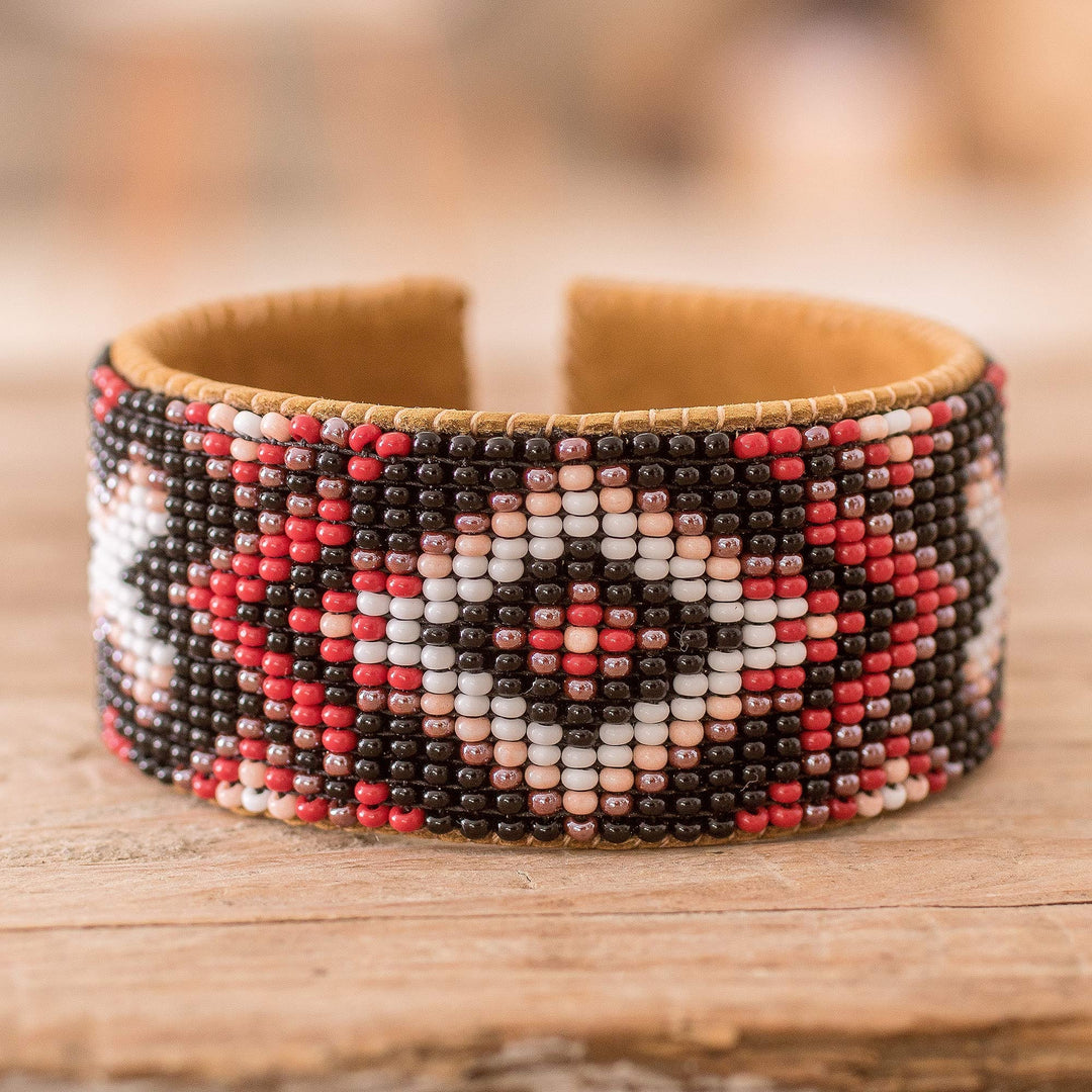 Traditional Red and Black Glass Beaded Cuff Bracelet - Fire's Union