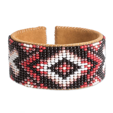 Traditional Red and Black Glass Beaded Cuff Bracelet - Fire's Union