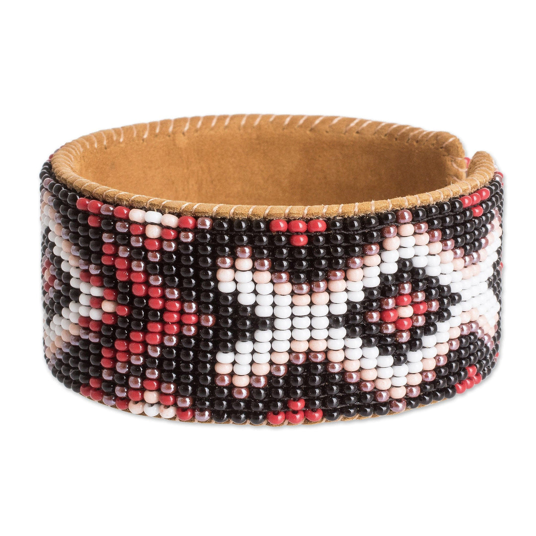 Traditional Red and Black Glass Beaded Cuff Bracelet - Fire's Union