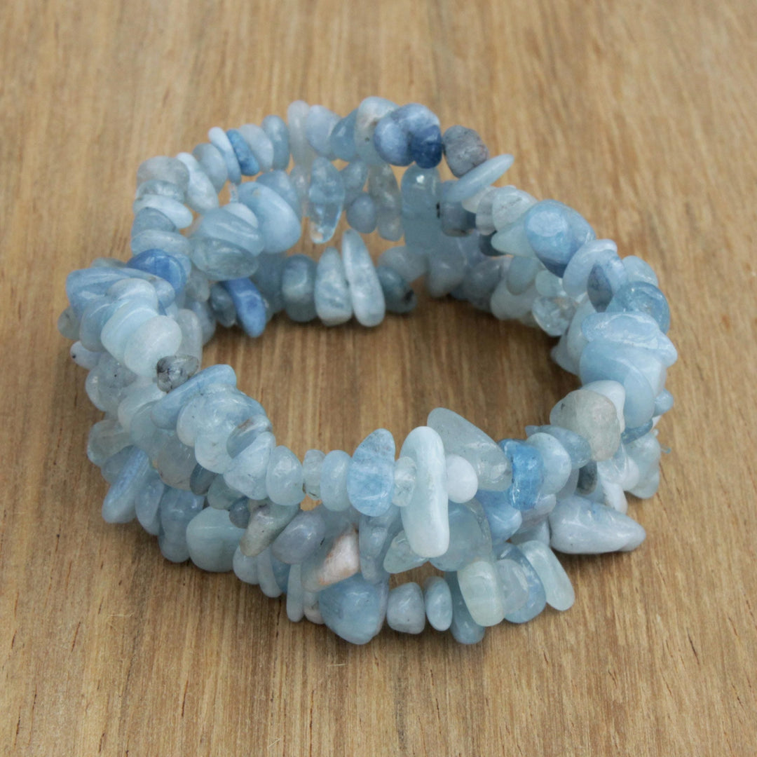 Aquamarine Beaded Stretch Bracelets - Set of 3 - Naturally Aqua