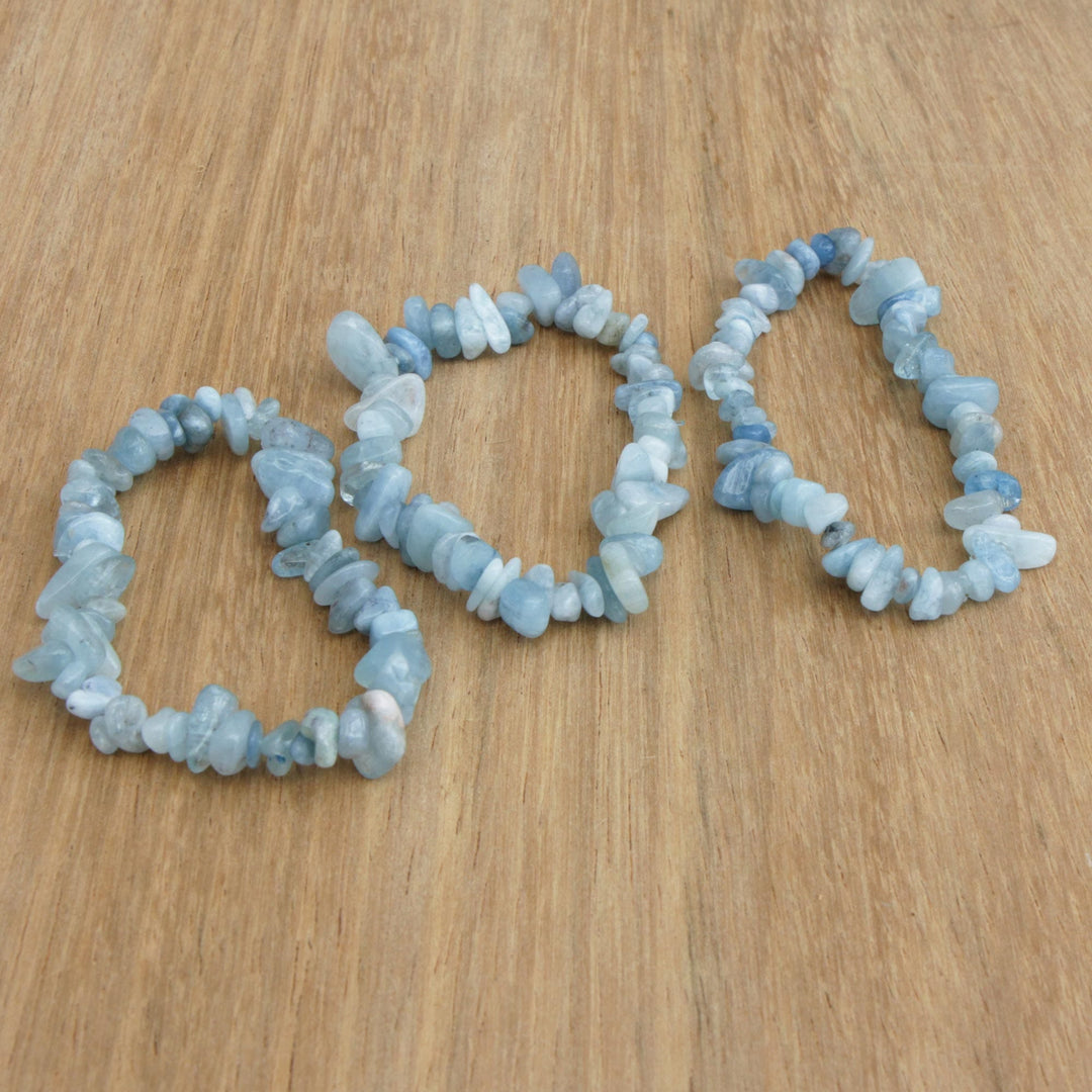 Aquamarine Beaded Stretch Bracelets - Set of 3 - Naturally Aqua