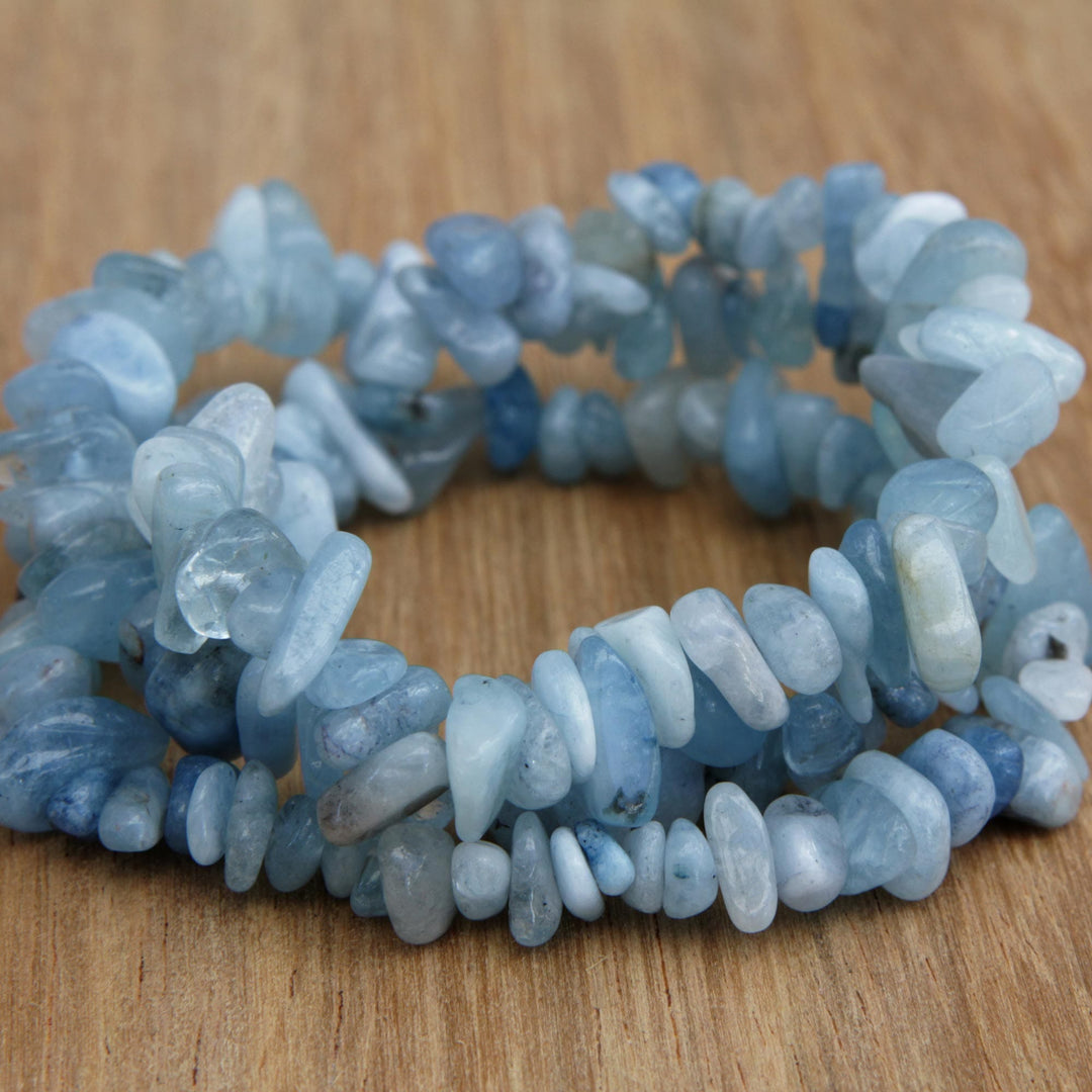 Aquamarine Beaded Stretch Bracelets - Set of 3 - Naturally Aqua