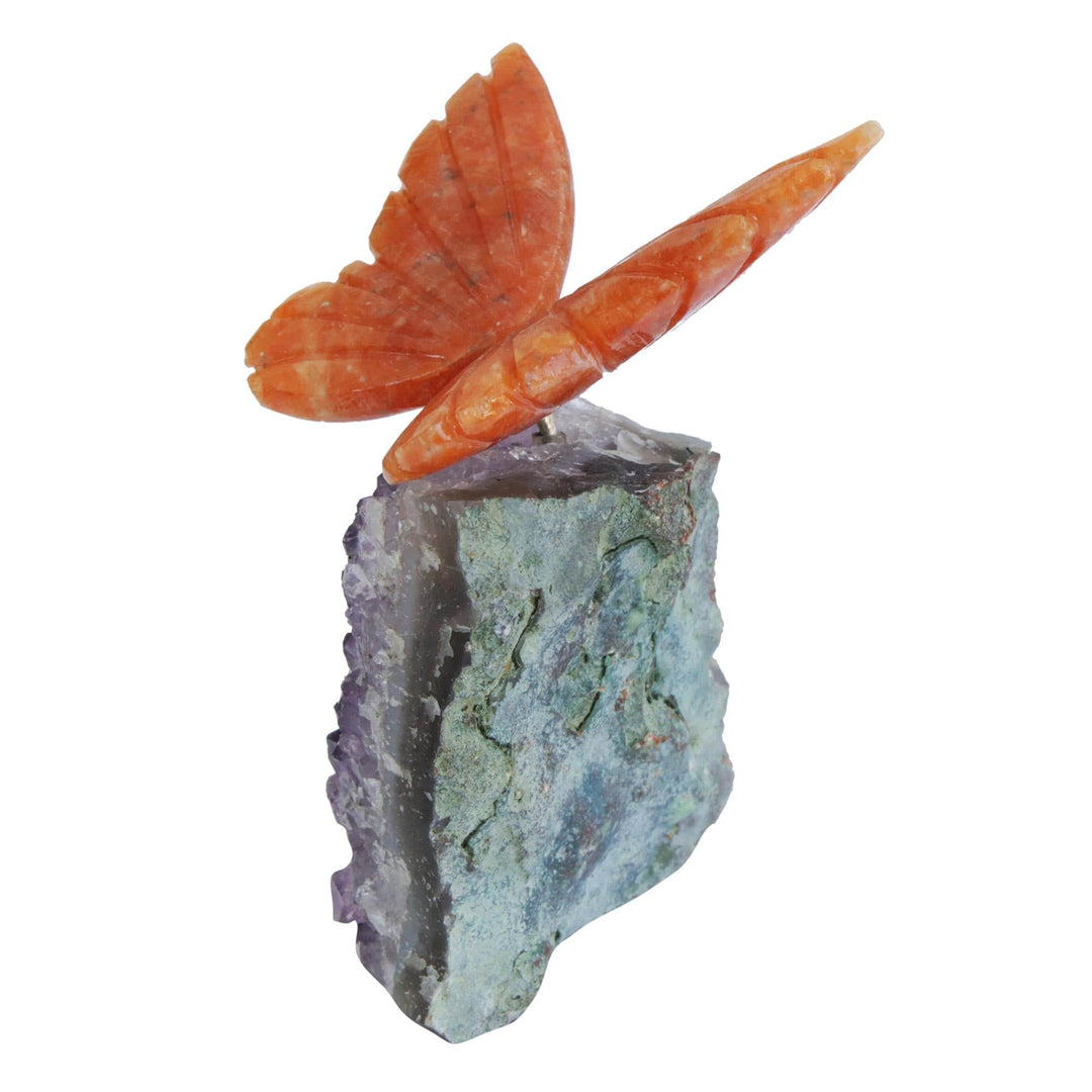 Calcite and Amethyst Butterfly Gemstone Sculpture - Orange Wings