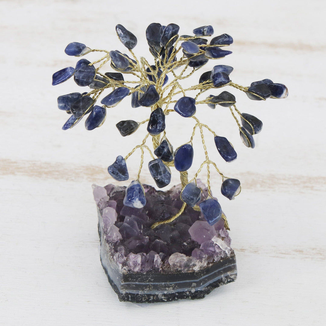 Sodalite and Amethyst Gemstone Tree Sculpture - Little Tree