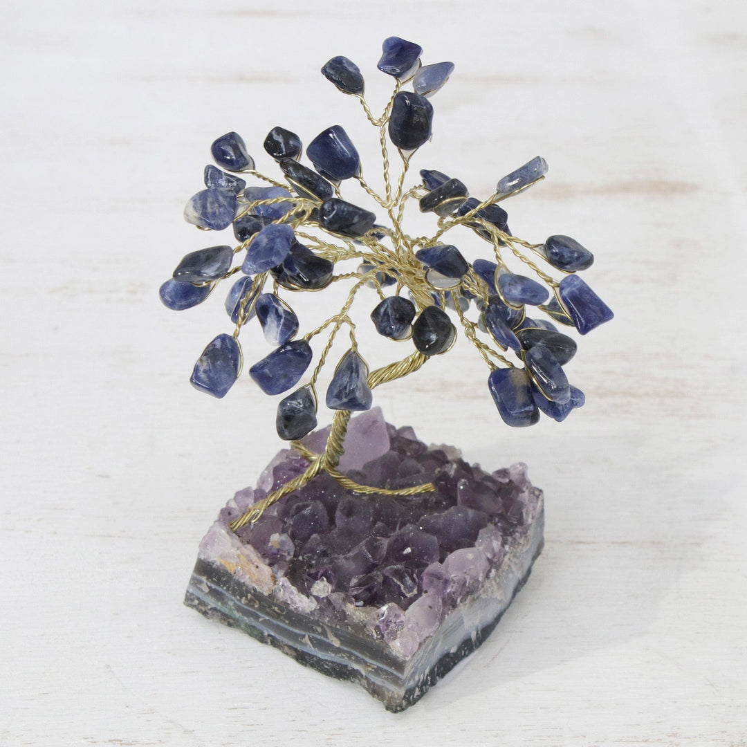 Sodalite and Amethyst Gemstone Tree Sculpture - Little Tree