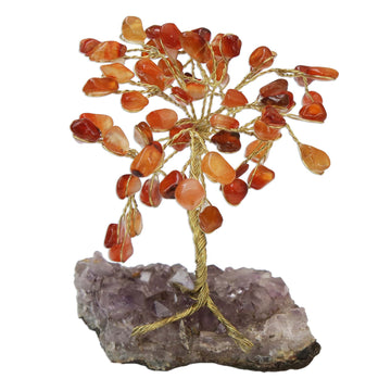 Carnelian and Amethyst Gemstone Tree Sculpture - Little Tree