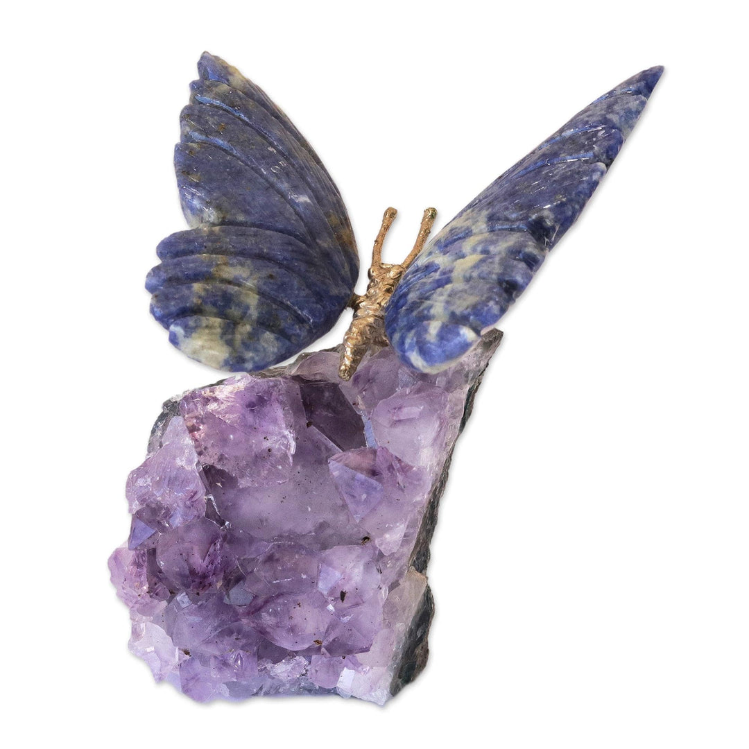 Petite Sodalite and Amethyst Morpho Butterfly Sculpture - Blue Morpho Butterfly