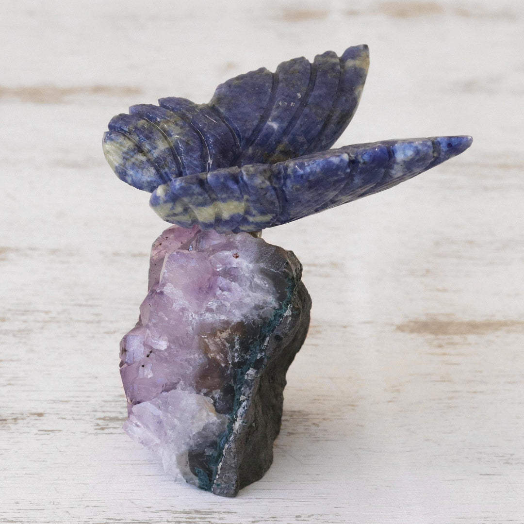 Petite Sodalite and Amethyst Morpho Butterfly Sculpture - Blue Morpho Butterfly