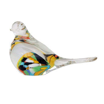 Handblown Brazilian Colorful Bird Art Glass Paperweight - Confetti Canary
