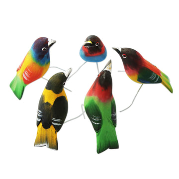 Wood Ornaments - Set of 5 - Festive Flock