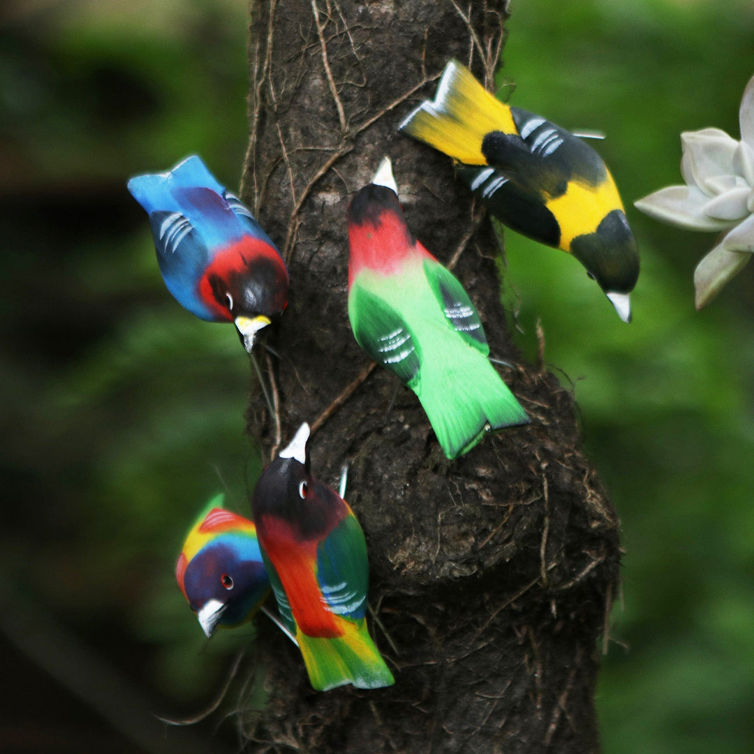 Wood Ornaments - Set of 5 - Festive Flock