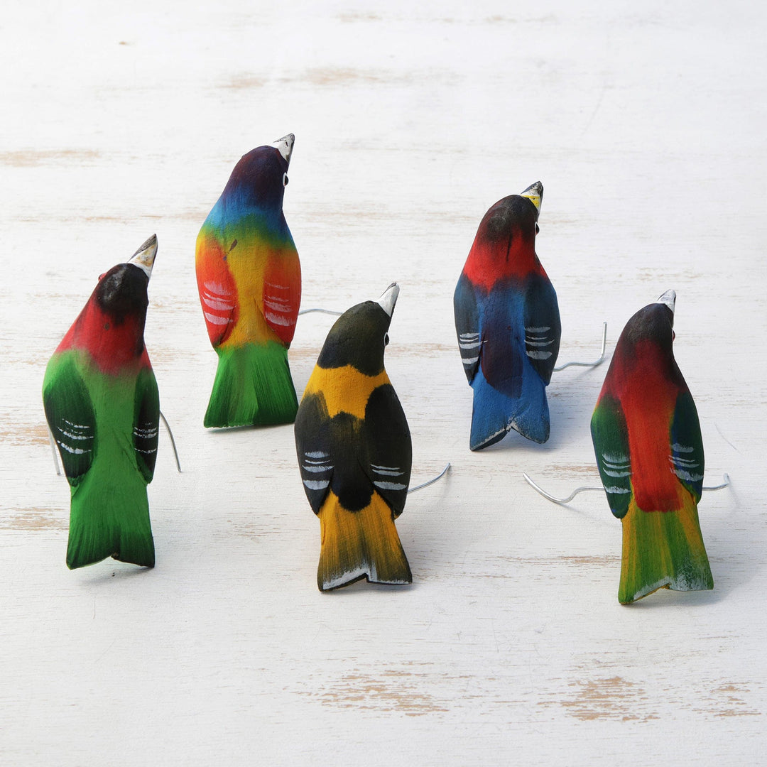Wood Ornaments - Set of 5 - Festive Flock