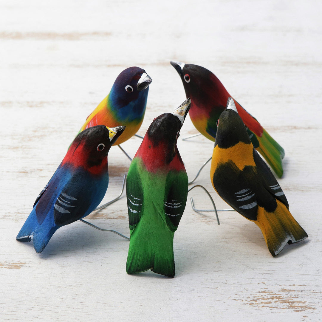 Wood Ornaments - Set of 5 - Festive Flock