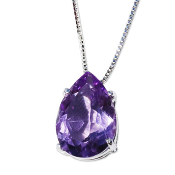 Brazilian Amethyst and Rhodium Plated Silver Necklace - Love Drop