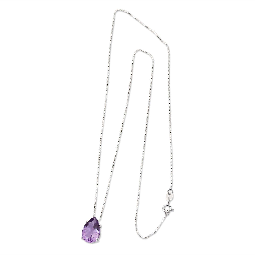Brazilian Amethyst and Rhodium Plated Silver Necklace - Love Drop