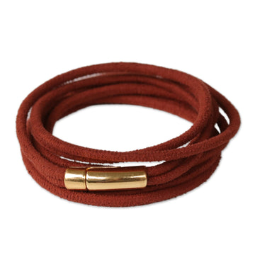 Suede Wrap Bracelet with 18k Gold-Plated Clasp Closure - Russet Chic