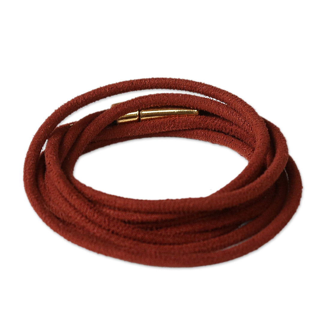 Suede Wrap Bracelet with 18k Gold-Plated Clasp Closure - Russet Chic