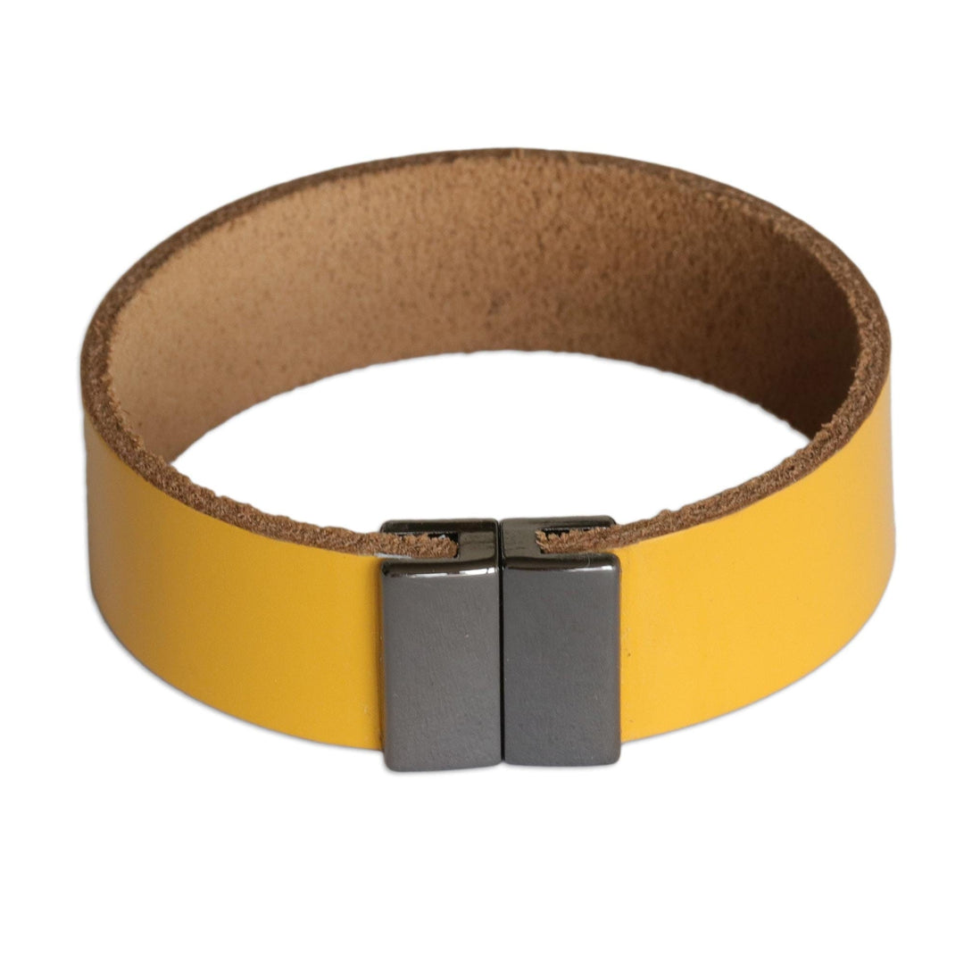 Modern Honey Leather Wristband Bracelet with Magnetic Clasp - Honey Sophistication