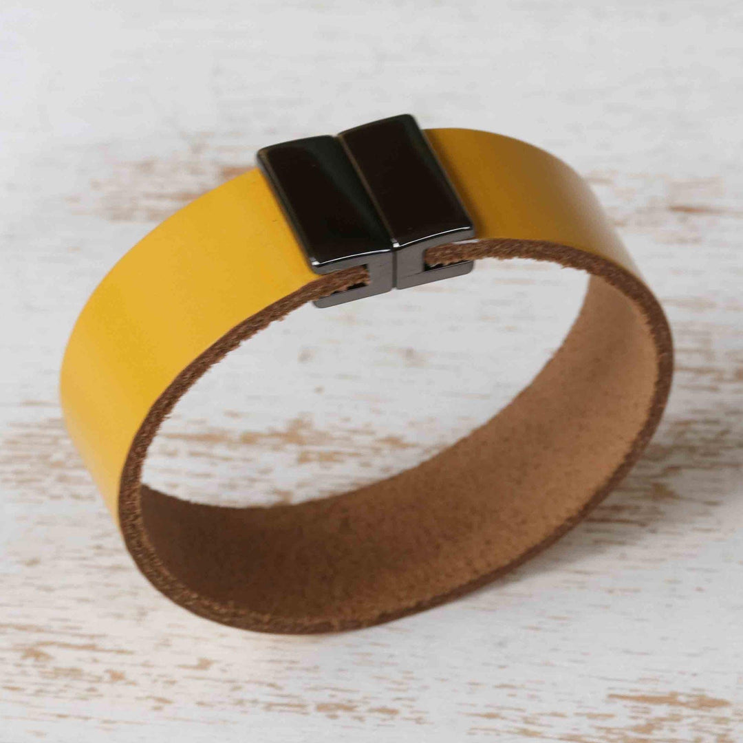 Modern Honey Leather Wristband Bracelet with Magnetic Clasp - Honey Sophistication