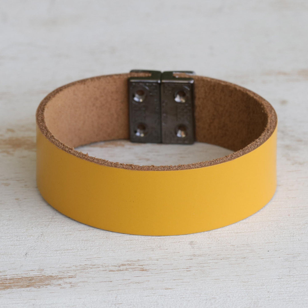 Modern Honey Leather Wristband Bracelet with Magnetic Clasp - Honey Sophistication