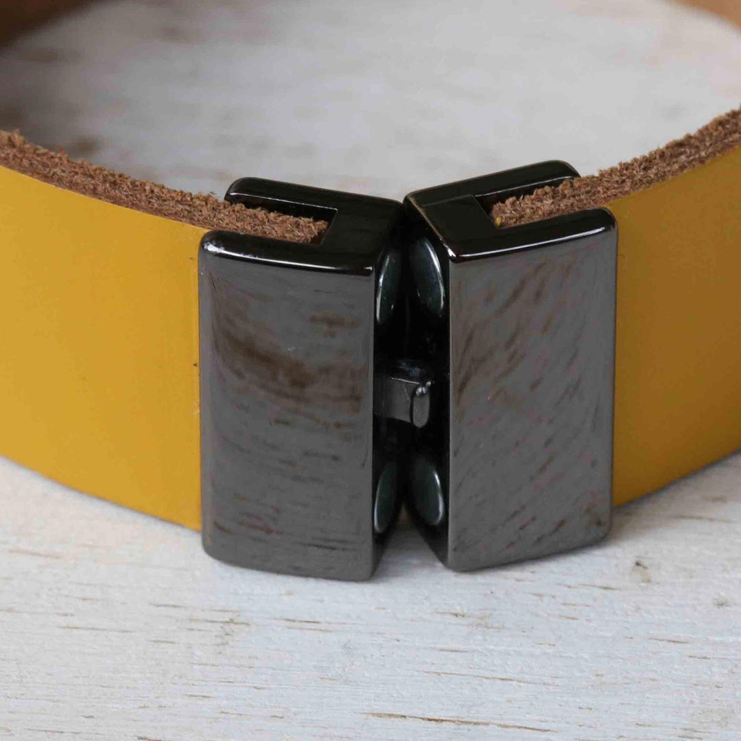 Modern Honey Leather Wristband Bracelet with Magnetic Clasp - Honey Sophistication