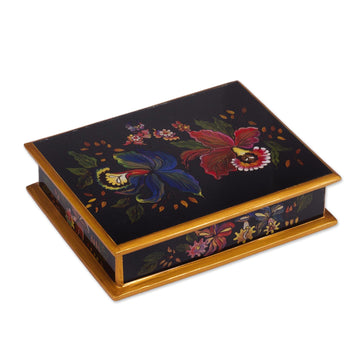 Reverse-Painted Glass Jewelry Box - Orchids