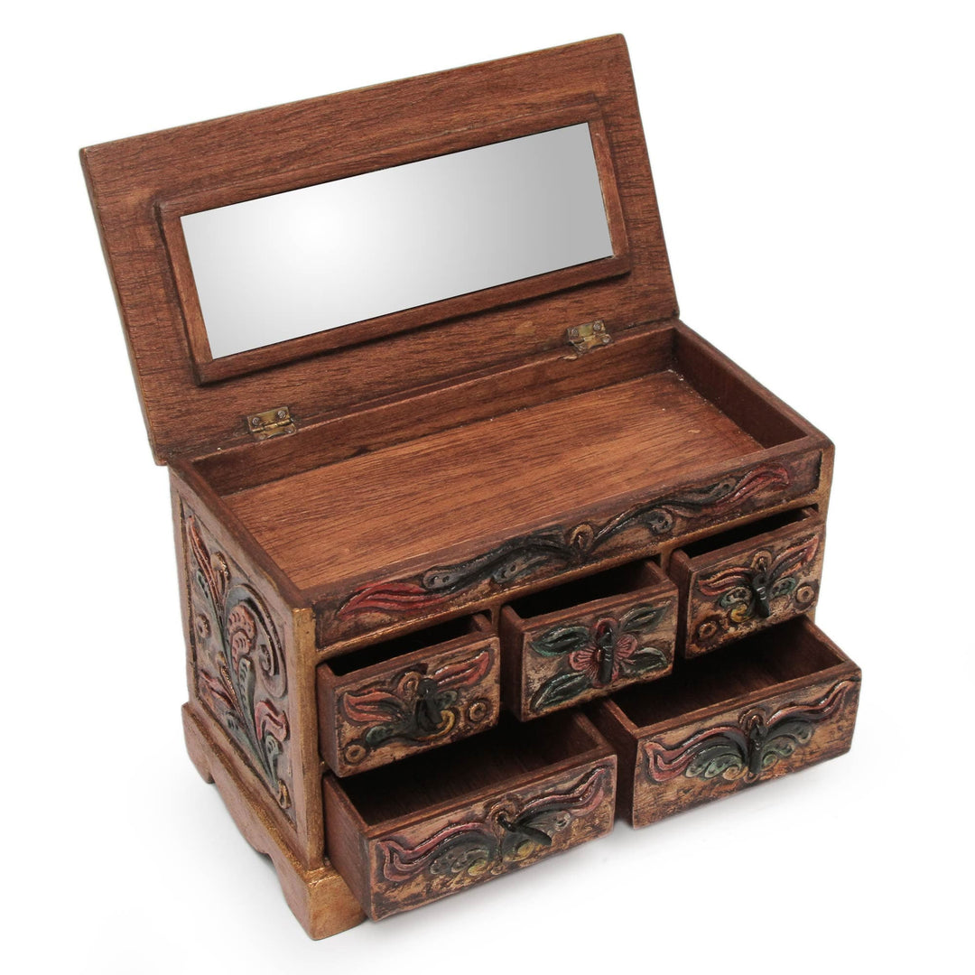 Tooled Leather and Wood Jewelry Box - Antique Ivy