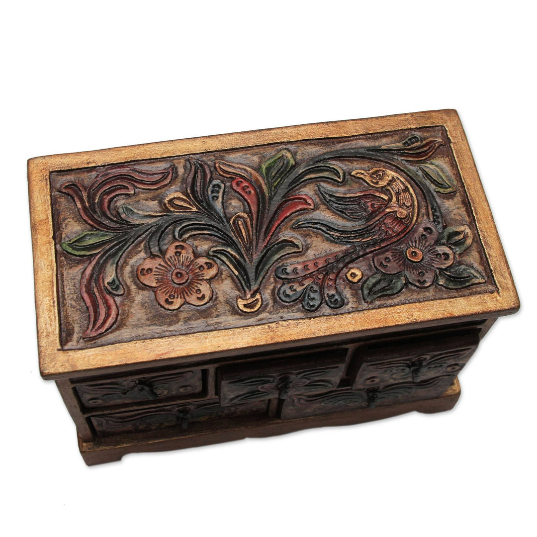 Tooled Leather and Wood Jewelry Box - Antique Ivy